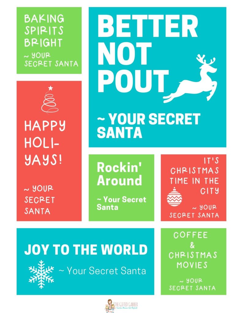messages from secret santa notes - printable