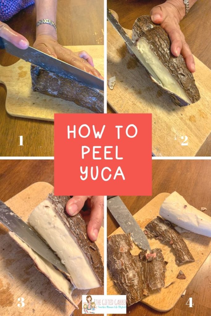 collage image for steps on how to peel yuca