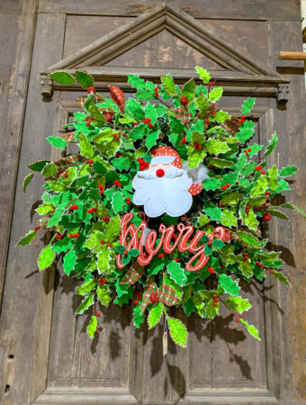 green Santa wreath at Guess and Company