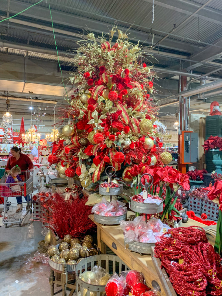 beautiful red and green Christmas tree displays