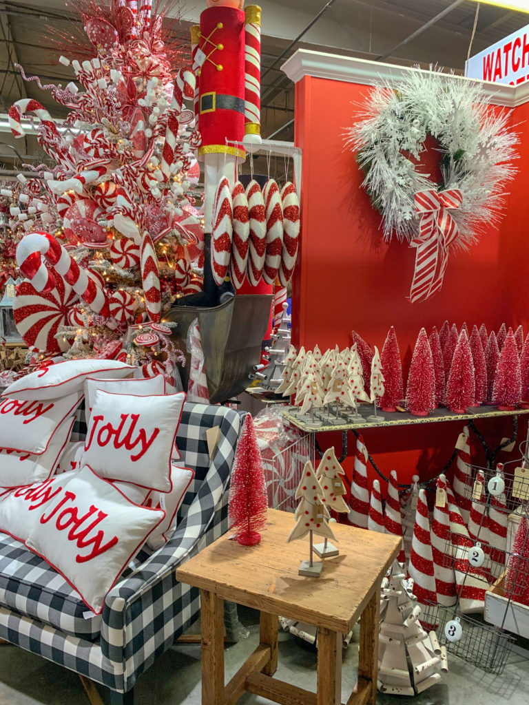 candy cane Christmas decorations at Guess and Company Christmas Warehouse
