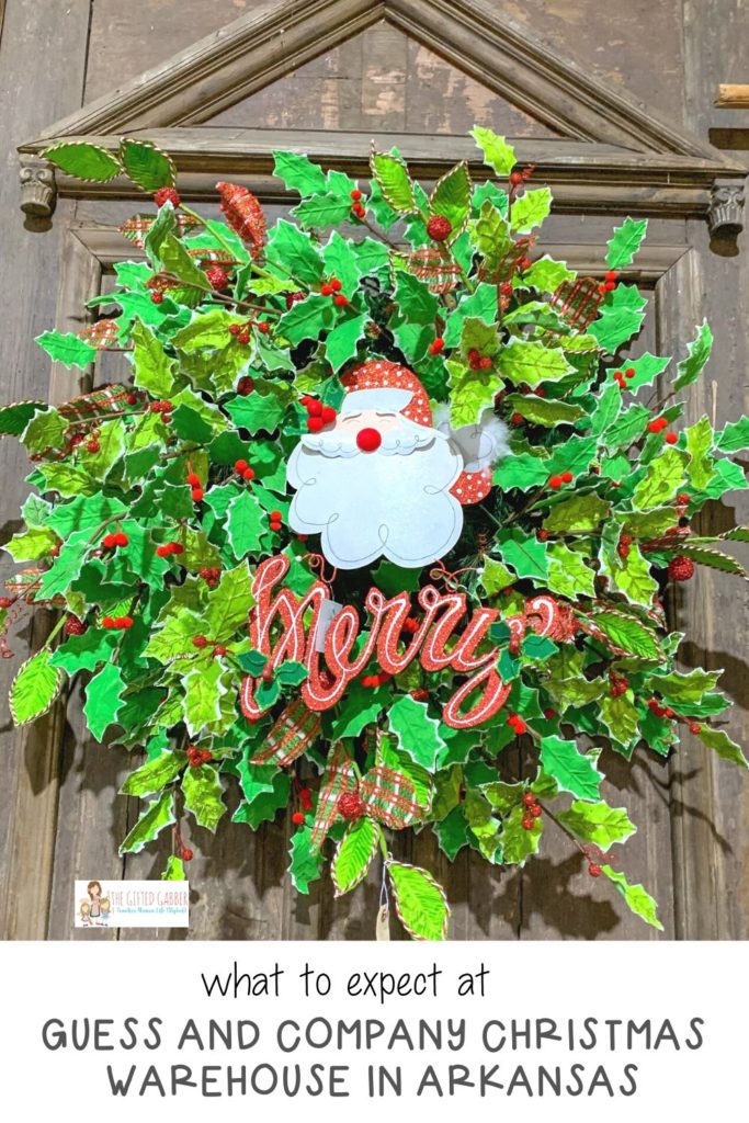 festive green wreath with Santa Claus and text overlay 