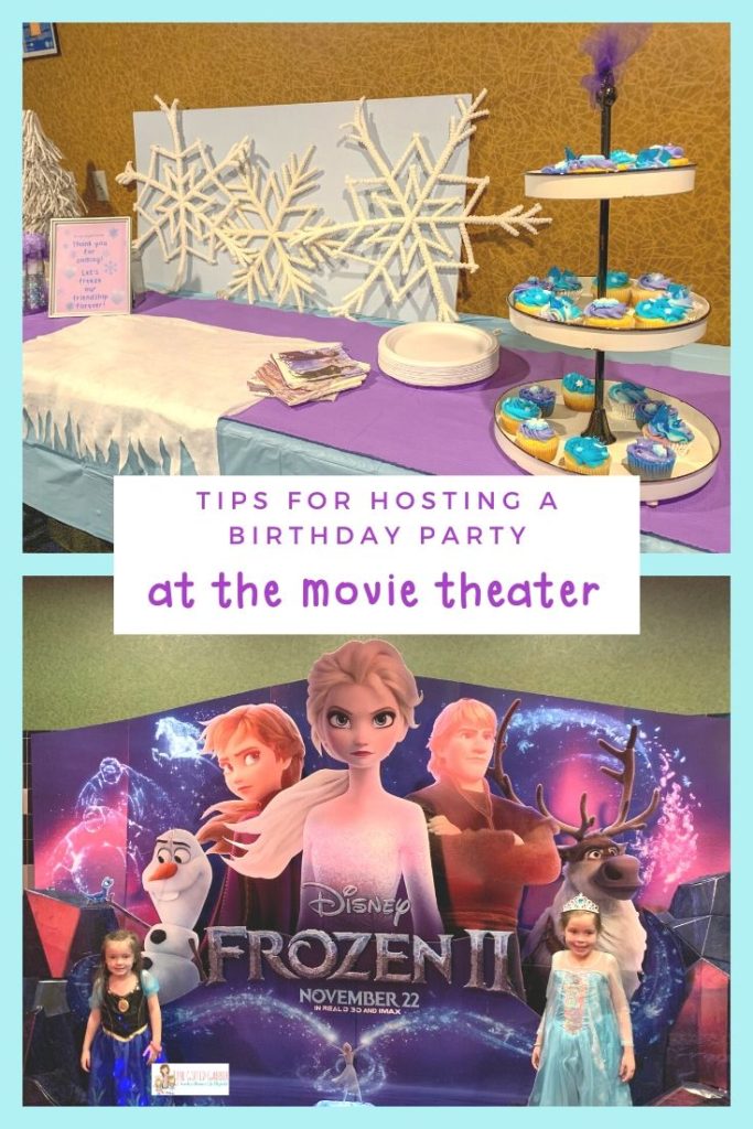 collage image of movie theater birthday party room at Rave Theater in Little Rock, AR at Frozen 2 premiere