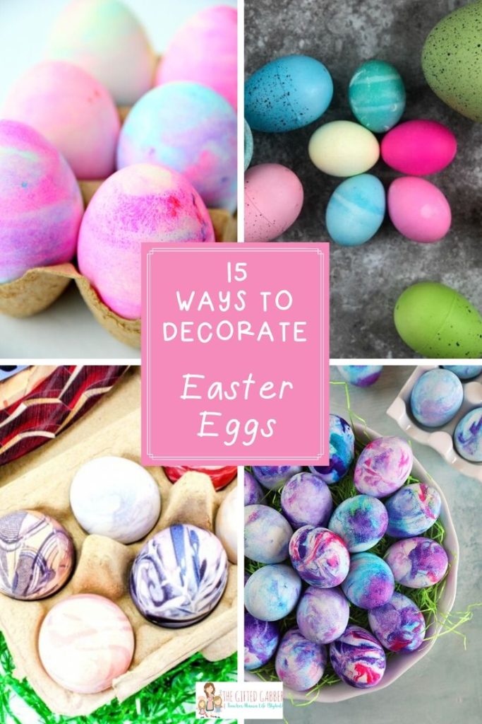collage image featuring differents ways to dye Easter eggs