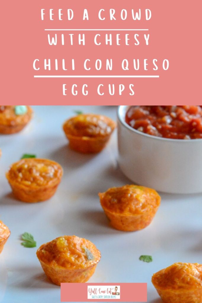 image with text overlay of breakfast egg cups and bowl of salsa on serving platter