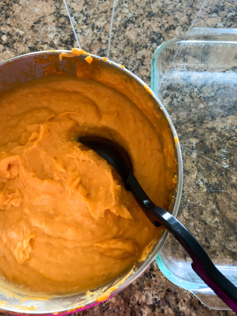 mixing bowl of fresh sweet potatoes