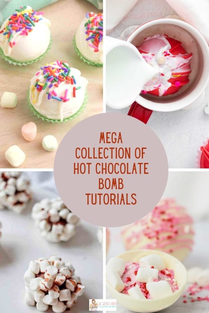 collage image with text overlay of hot cocoa bombs
