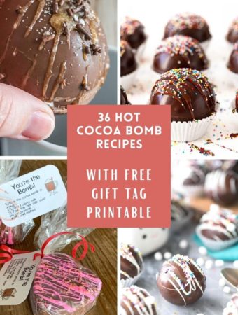 collage image of four hot chocolate bombs with text overlay