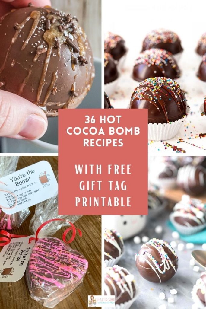 collage image of four hot chocolate bombs with text overlay