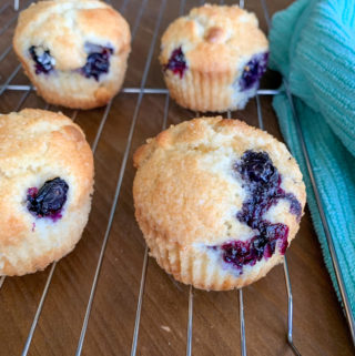 to die for blueberry muffins white chocolate style on wire rack