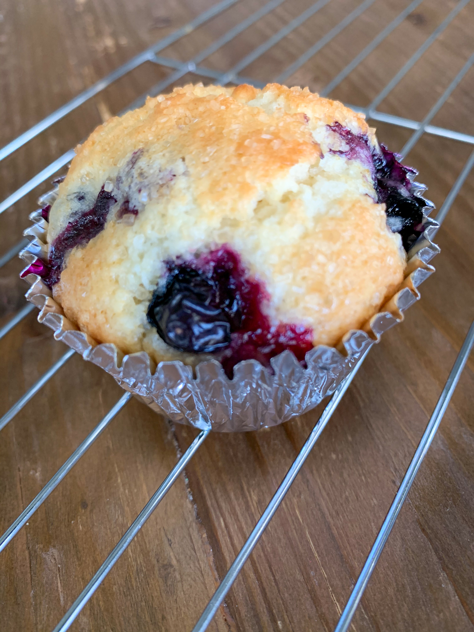 single to die for blueberry muffin white chocolate style on baking rack