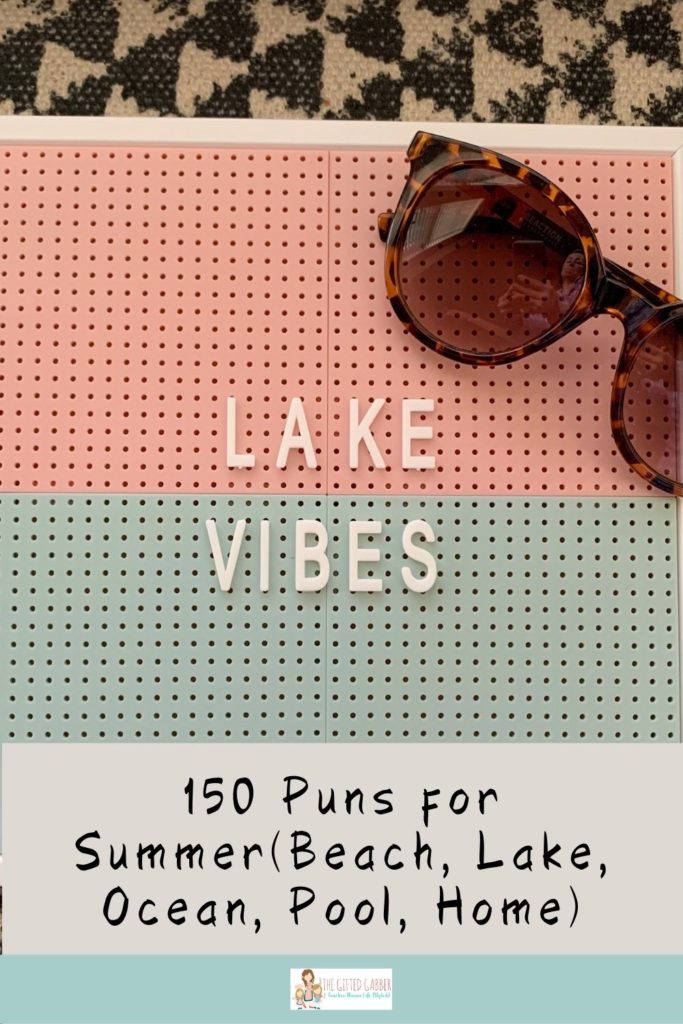 lake vibes quotes about lake on teal and pink peg board with sunglasses on the top