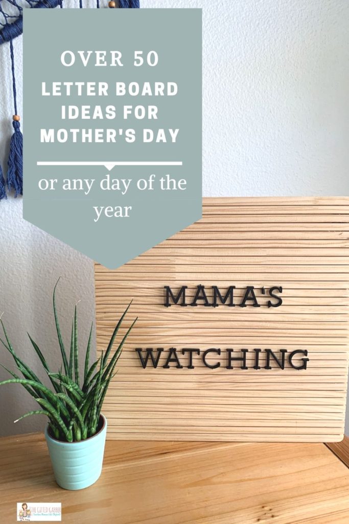 funny mom puns on wooden letter board with text overlay and small plant beside