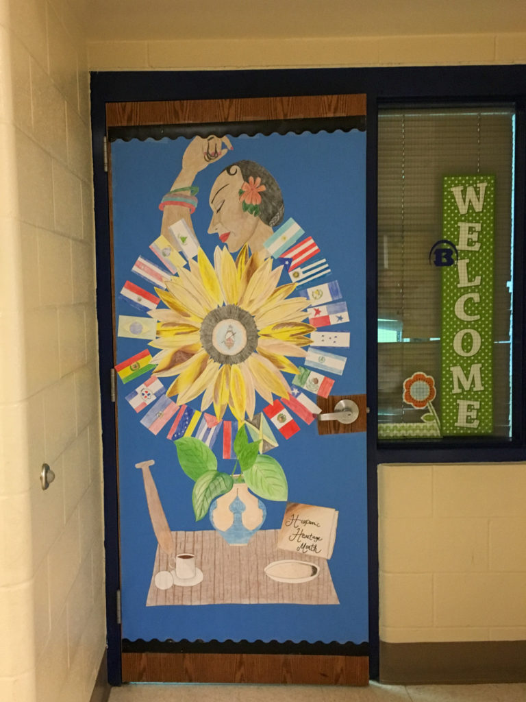 Hispanic Heritage Month art ideas on a classroom door for a Hispanic Heritage Month door decorating contest