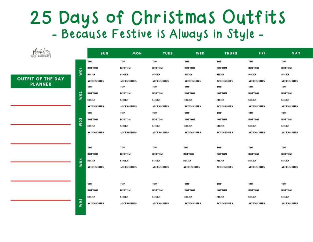 blank Christmas day outfits for 25 days of holiday dress up days