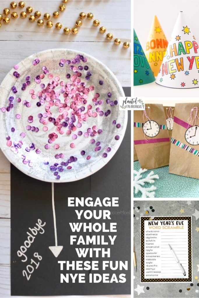collage image of Noon Year's Eve party ideas for celebrating New Year's Eve events with kids