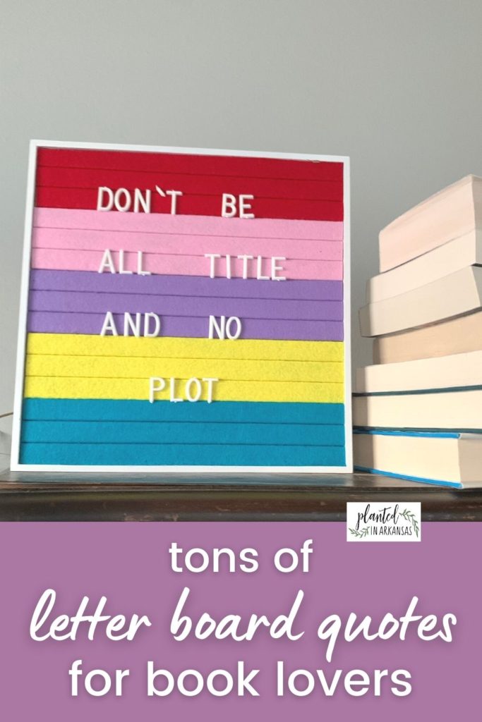 book lovers quotes on rainbow letter board and stack of books - quotes about kids reading or adult book lovers