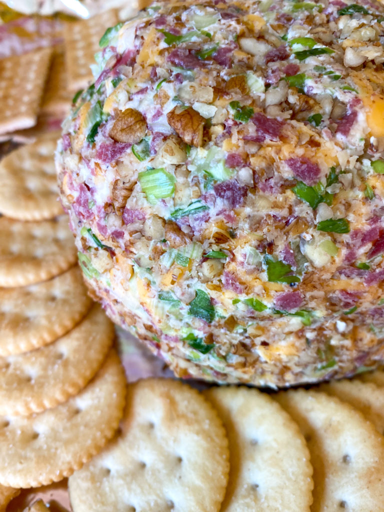 dried beef cheese ball with Ritz Crackers