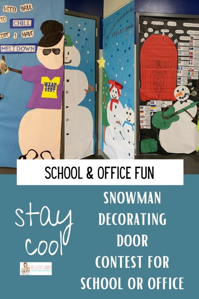 winter wonderland door decorating contest with snowman classroom door ideas and text overlay 