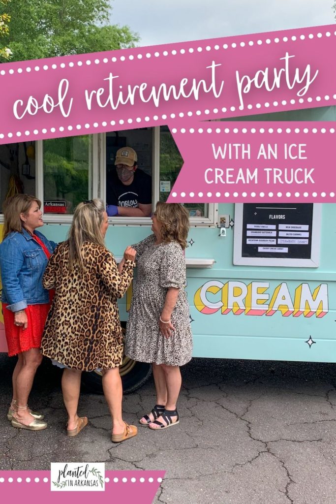 women in front of Loblolly ice cream truck at ice cream truck party for teacher retirement