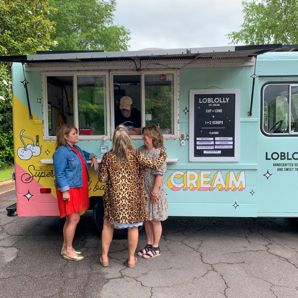 three women visit at a Loblolly Creamery ice cream truck party