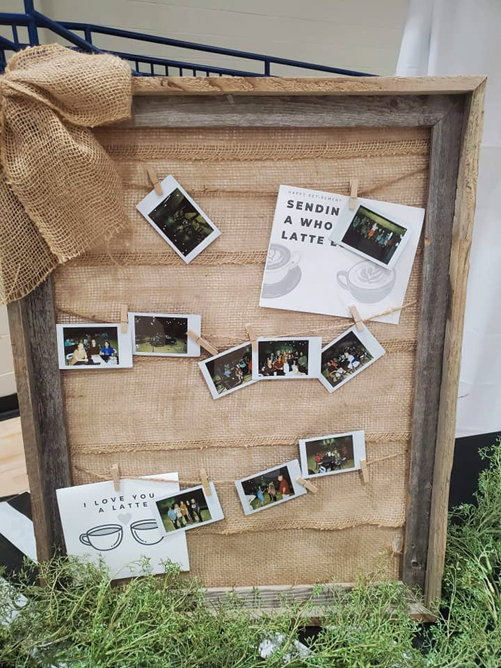 wooden photo board with coffee quotes for a coffee themed party