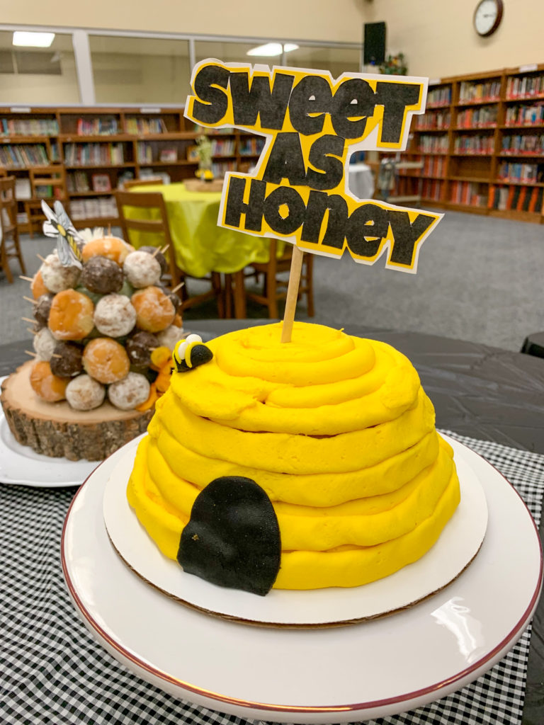 honey bee baby shower cake in library for baby shower themes for summer