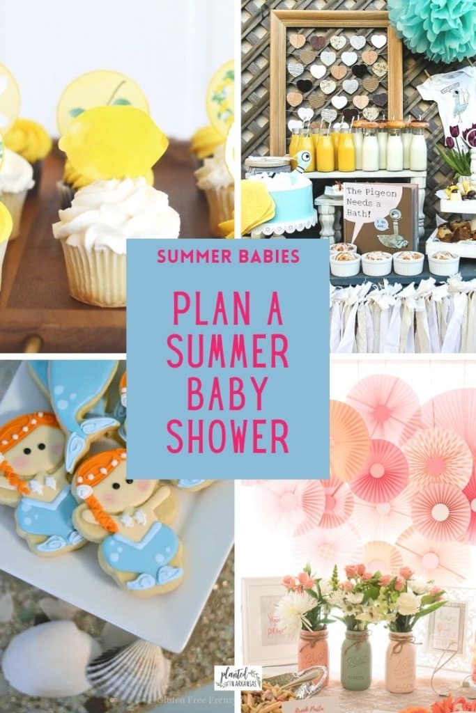 summer baby shower themes collage with four images and text overlay