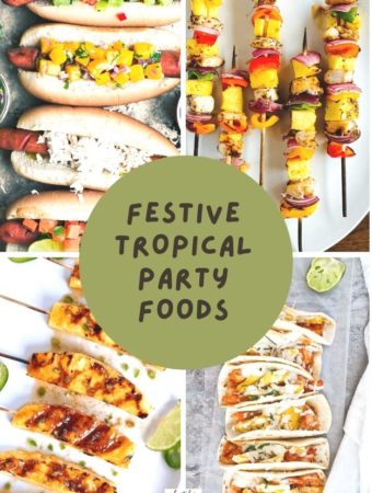 tropical foods collage for a tropical potluck party