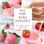 collage of four pink food for baby shower images