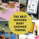 modern baby showers collage with yellow text