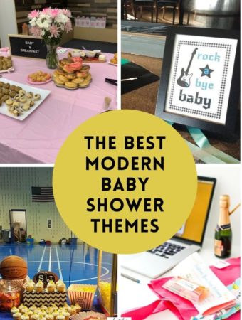 modern baby showers collage with yellow text