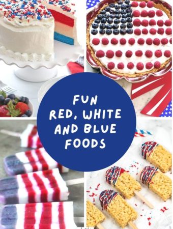 red white and blue recipes collage for patriotic recipes post