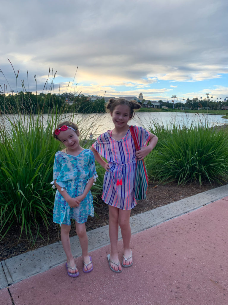 two girls out for a walk at Disney Caribbean Beach Resort