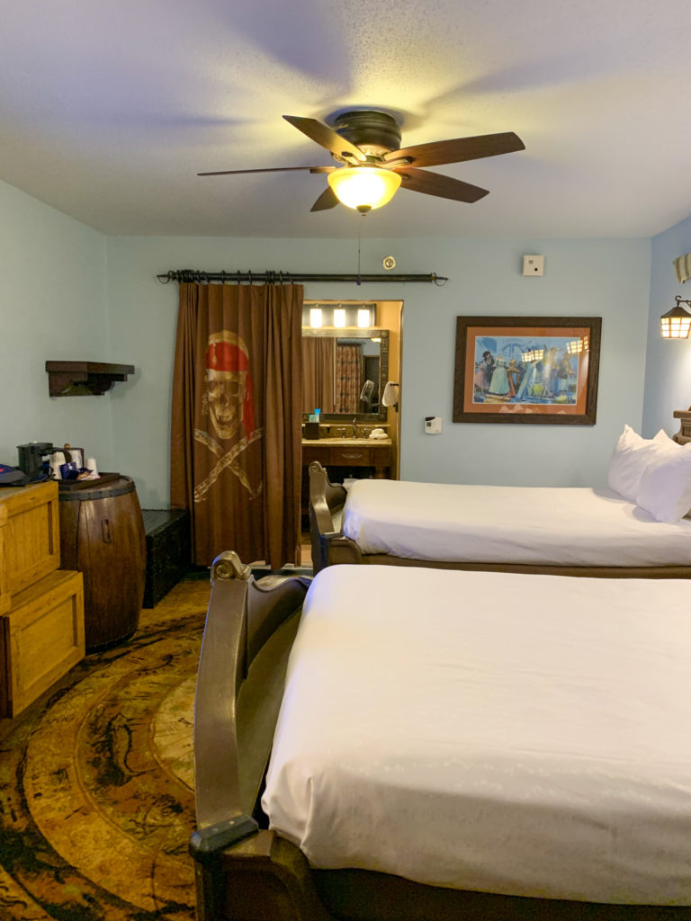 two beds in a Disney Caribbean Beach Resort pirate room