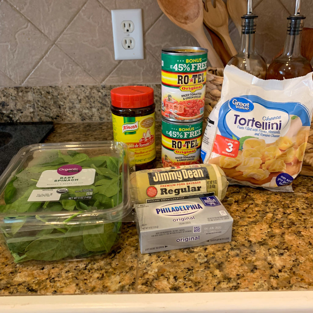 stack of ingredients on kitchen counter for making a Jimmy Dean dinner recipe