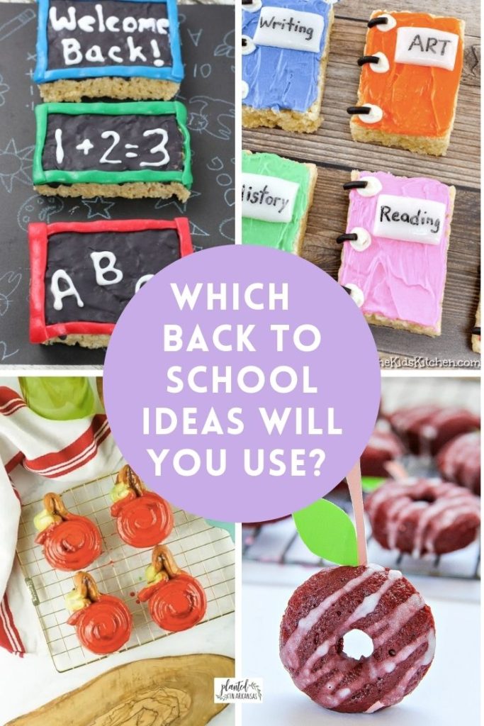 back to school party ideas in a collage image with purple text overlay
