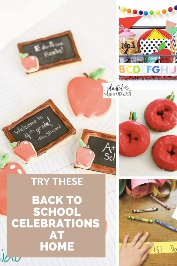 four back to school ideas in a collage image with brown text box