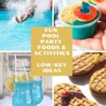 pool foods and poolside cocktail image with collage frame and text