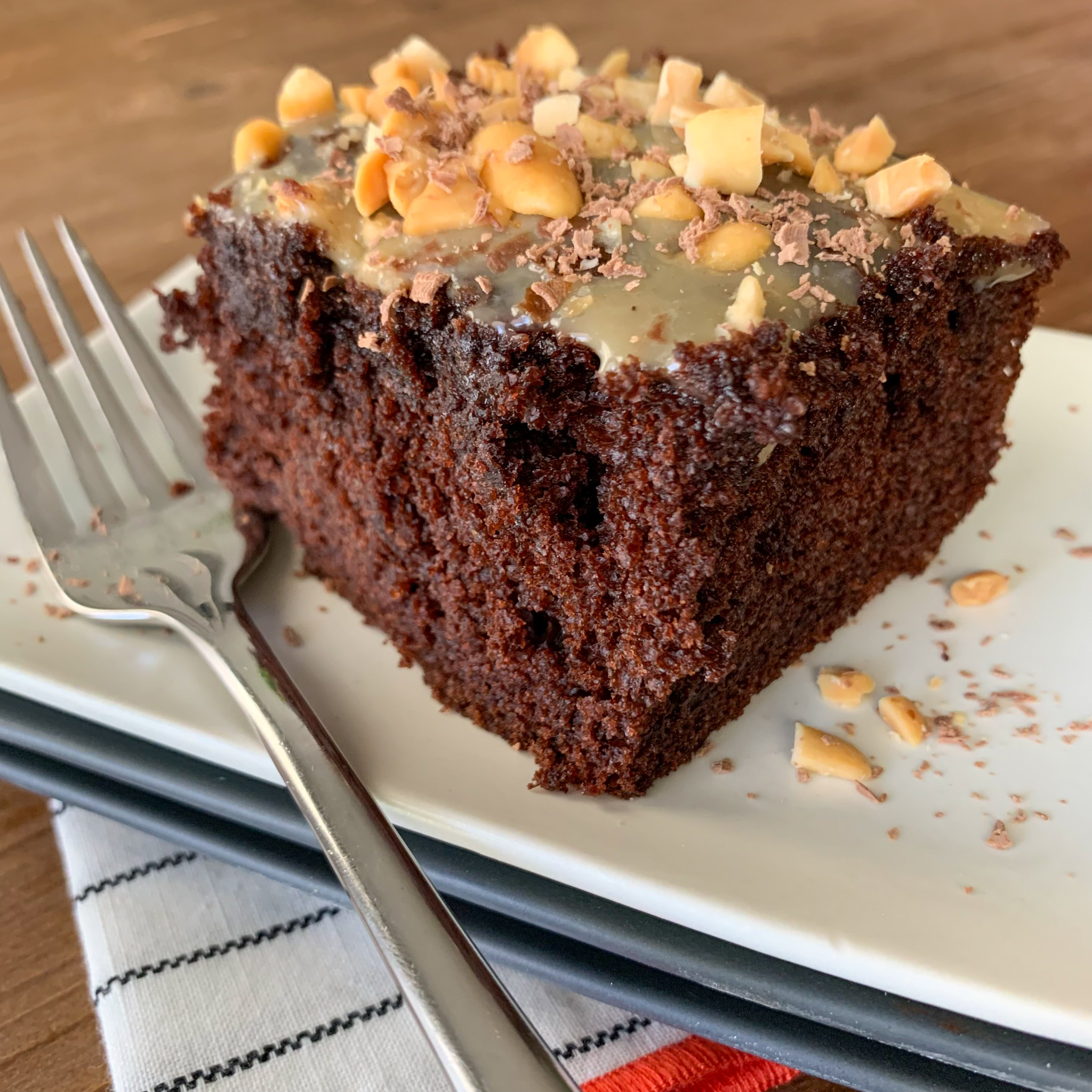 Easy Peanut Butter Chocolate Cake with Condensed Milk Glaze