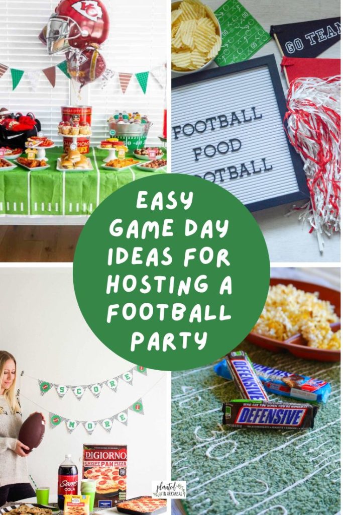 football party games and football party decorations collage with text