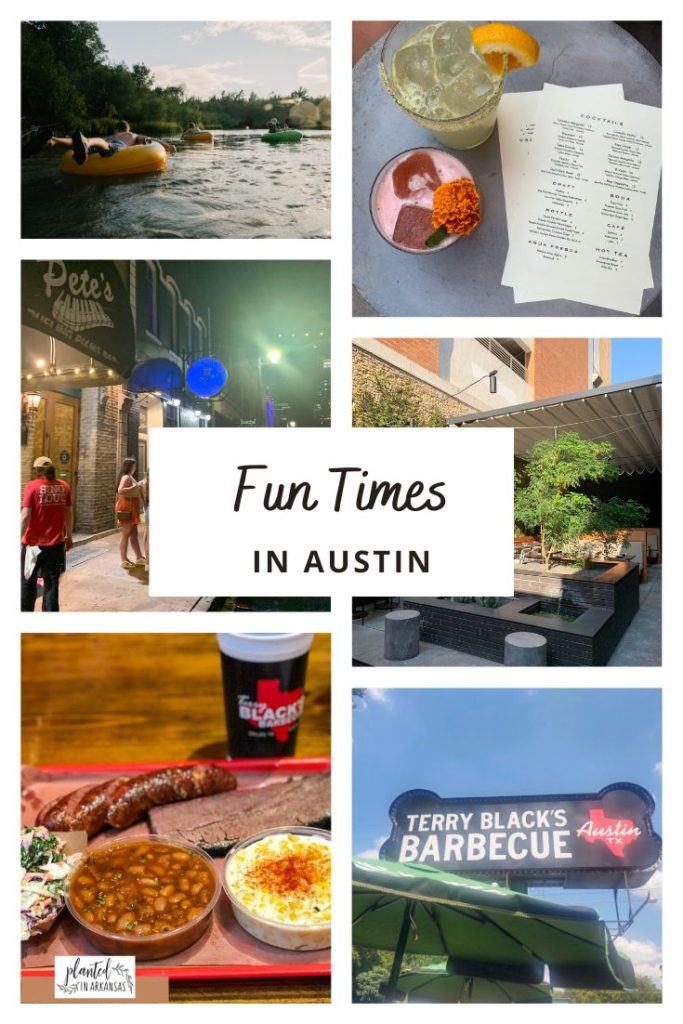 collage of Austin weekend trip spots - Black's Barbecue, The Garage speakeasy and Sixth Street Austin