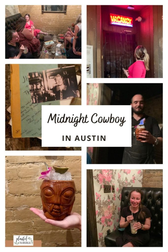 bartender and women at Midnight Cowboy Speakeasy in Austin collage images