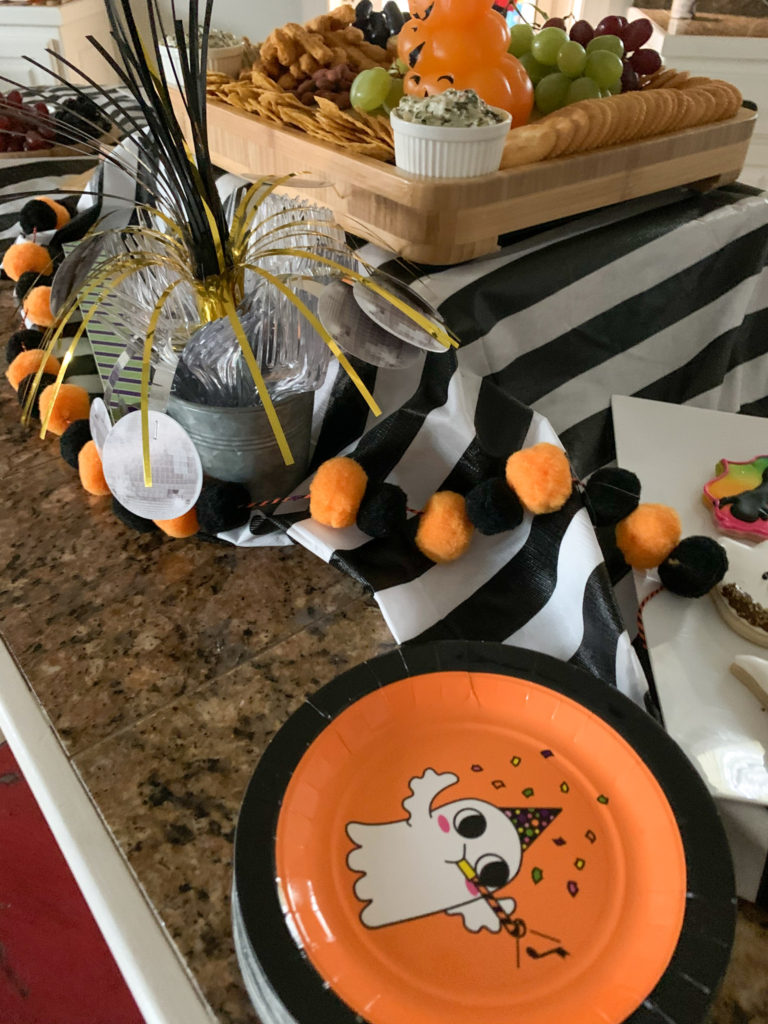 Halloween charcuterie set up for Halloween disco party for kids
