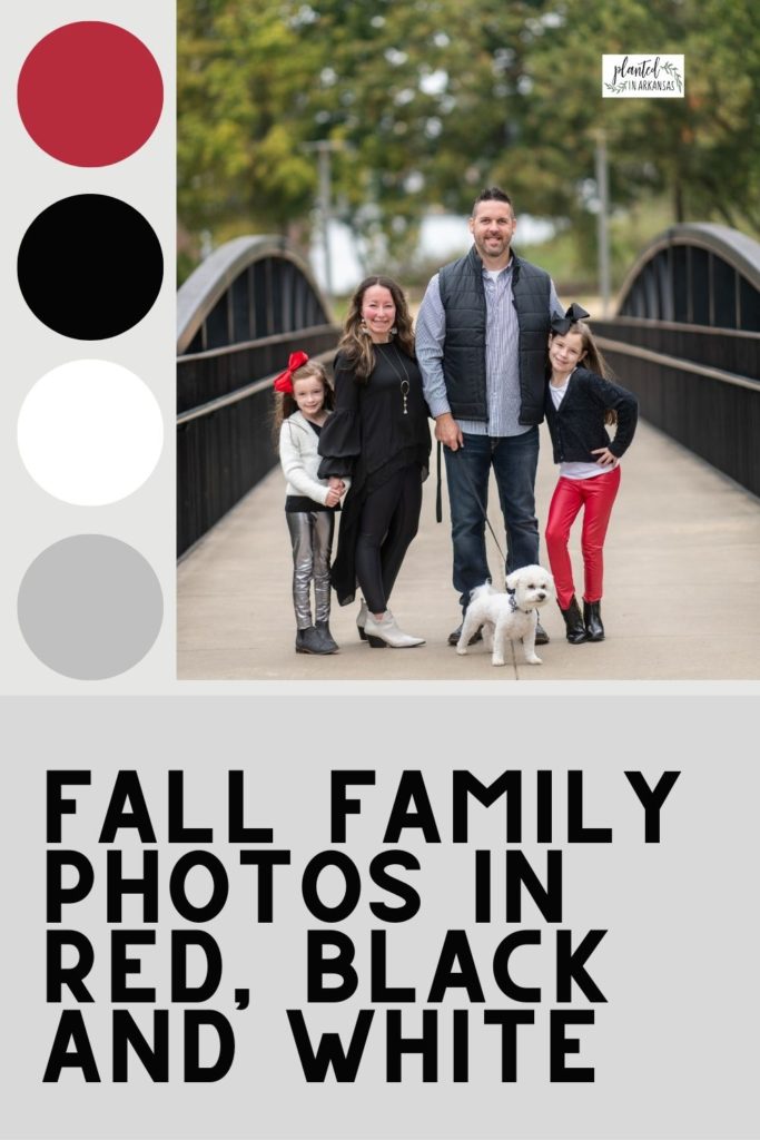 Arkansas lifestyle blogger on Little Rock bridge for family photo with dog