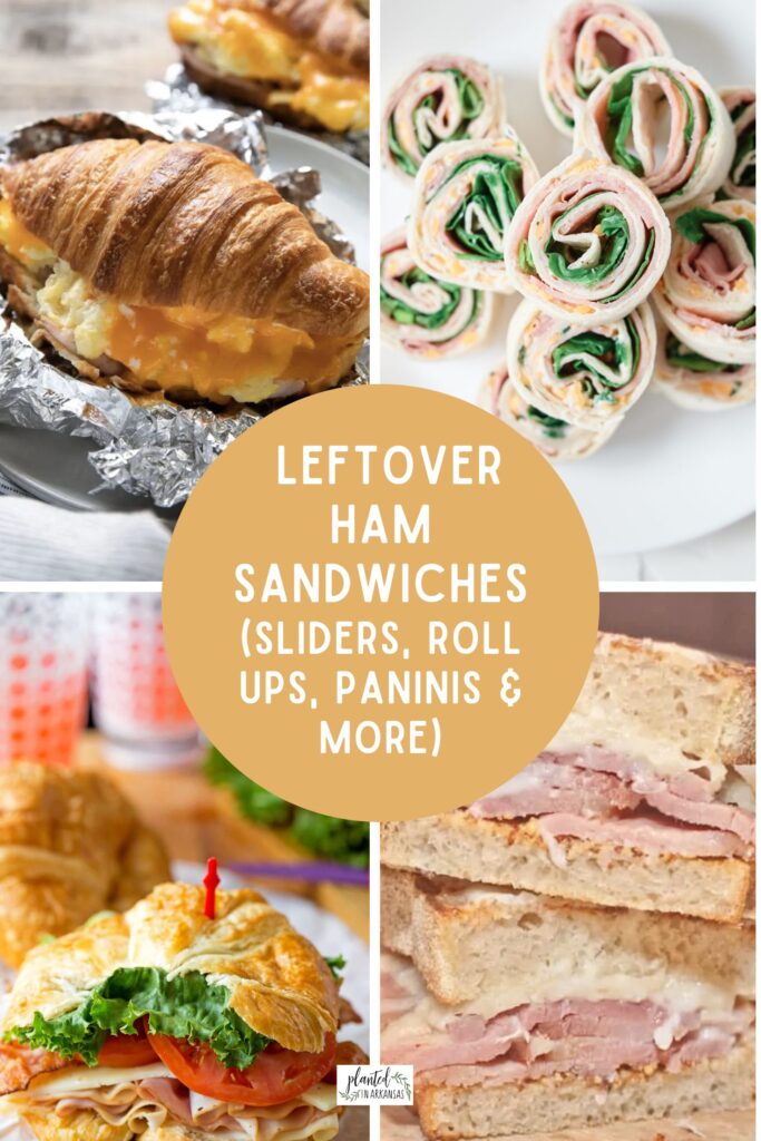 collage of leftover ham sandwiches with a text circle 