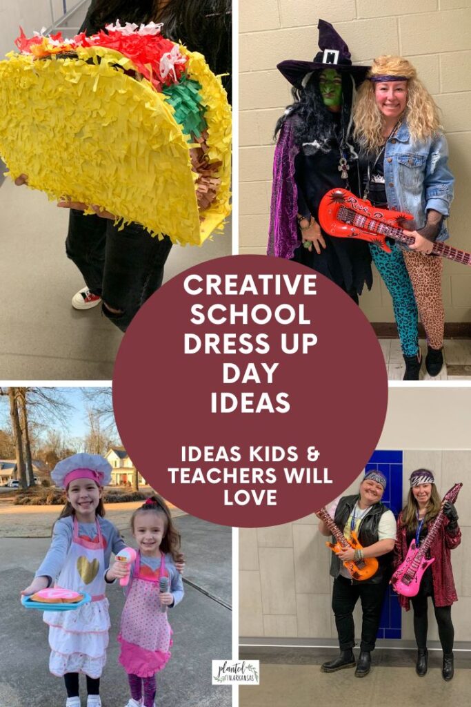 collage of school dress up ideas with text circle 