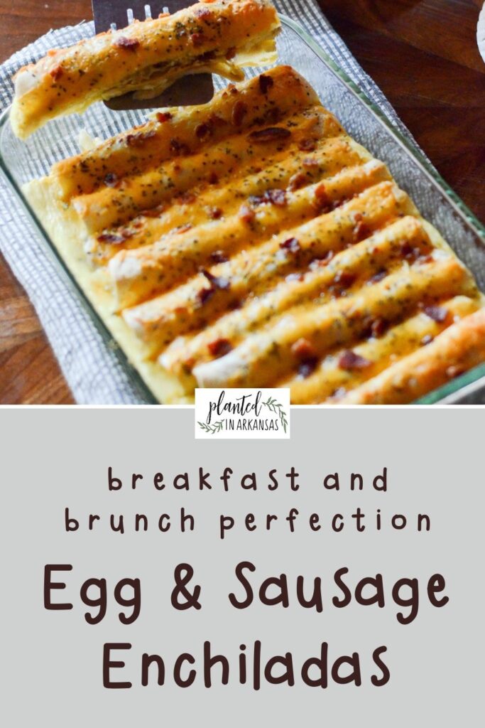 sausage and egg breakfast enchiladas with text overlay