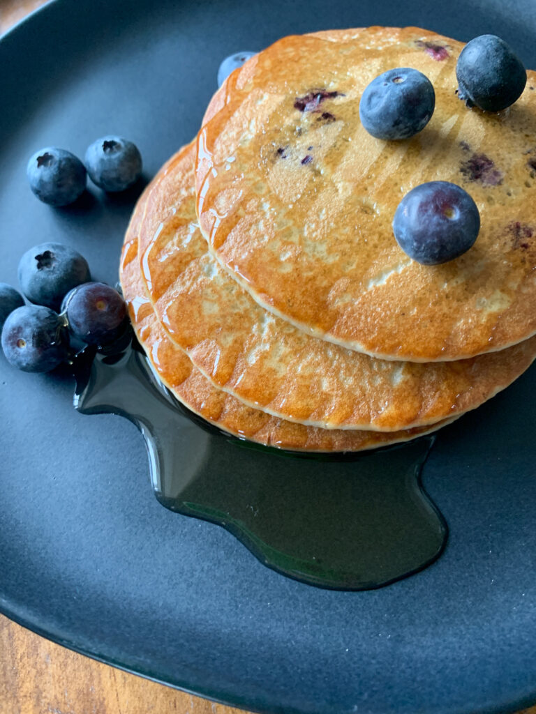 air fryer frozen pancakes with blueberries on top
