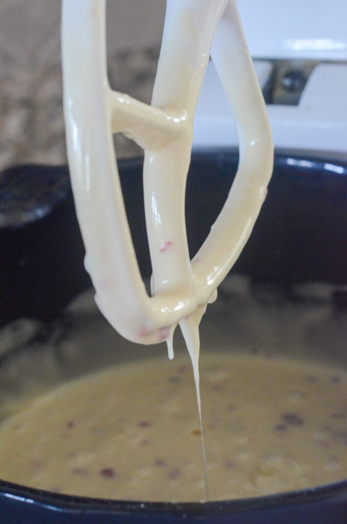 cake mix dripping in mixing bowl
